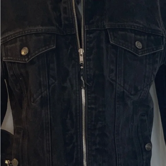 Harley Davidson Black Jean Denim Jacket With Silver Embroidered Wings size S - Picture 4 of 10